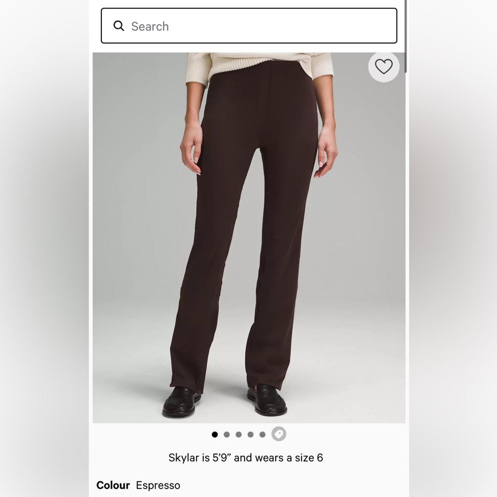 Lululemon Smooth Fit Pull-On High-Rise Pant
Regular expresso color size 6